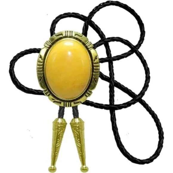 BOLO Tie Natural Colors Stone Western Celtic Yellow Stone Golden - Picture 1 of 6